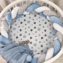 Husa saltea rotunda patut bebe copii cu elastic, Stelute albastre (5)
